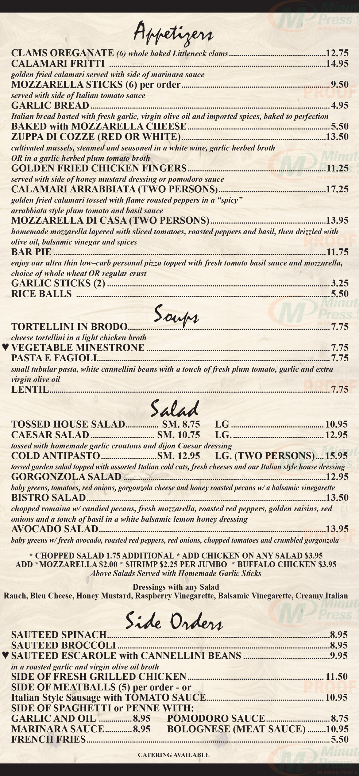 Marinara Pizzeria Menu