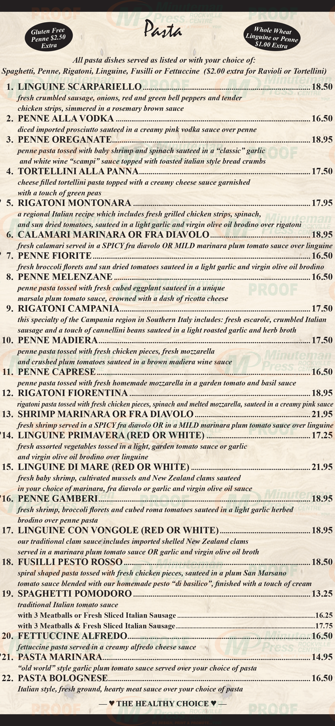 Marinara Pizzeria Menu